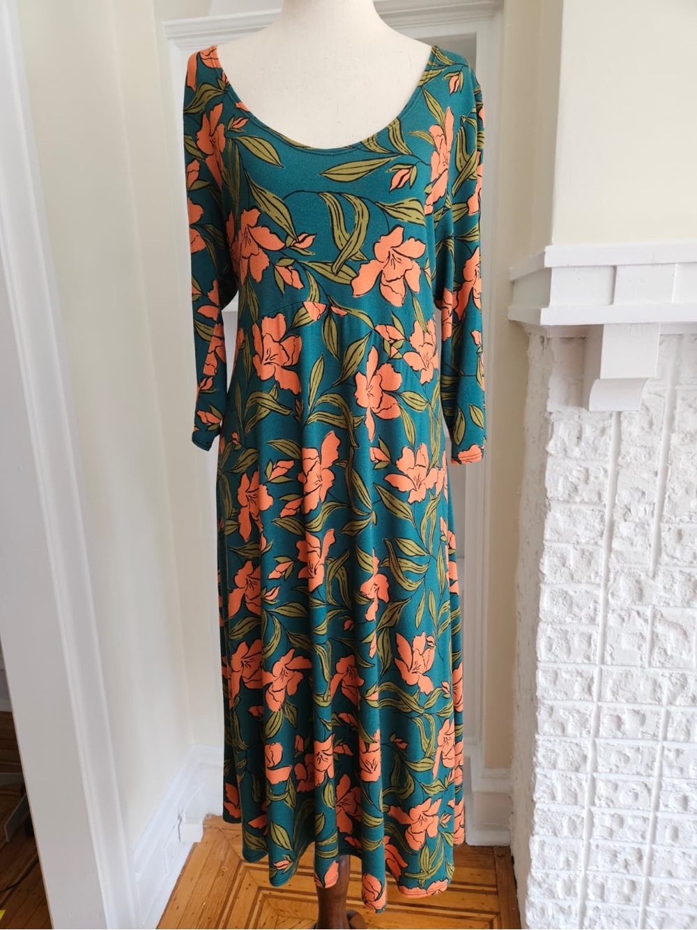 Salaam Dress L -USA Made, Dress with Floral Blooms